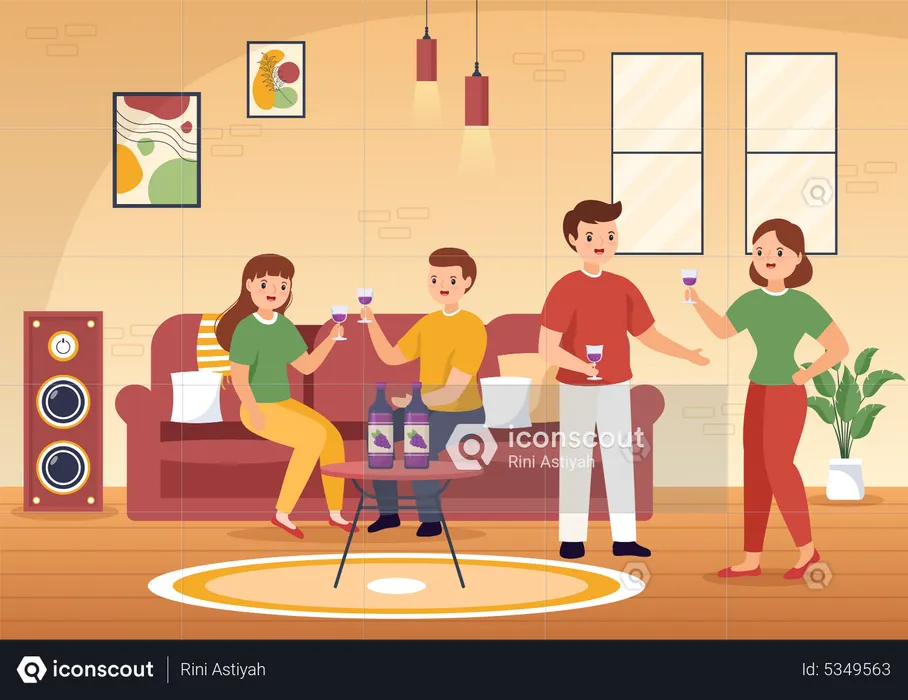 Friends doing wine party  Illustration