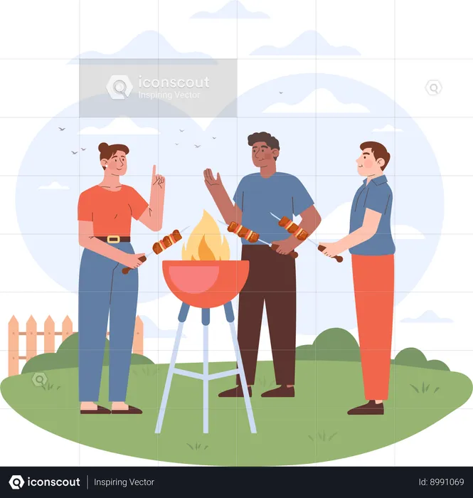 Friends enjoying bbq party  Illustration