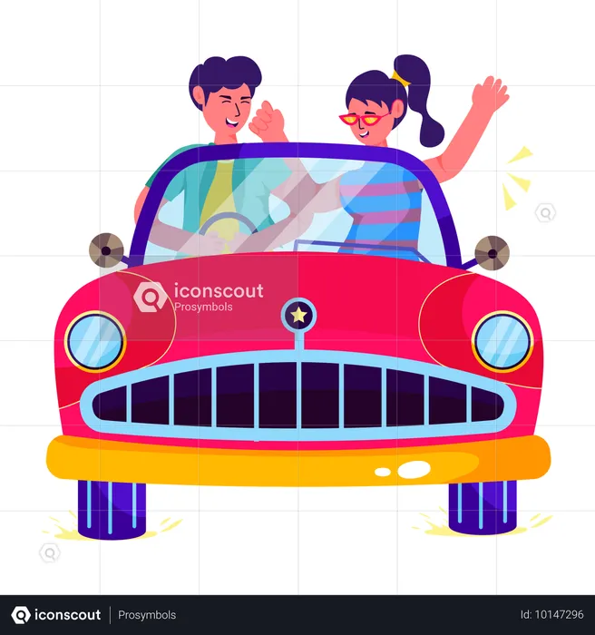 Friends enjoying Car Travel  Illustration