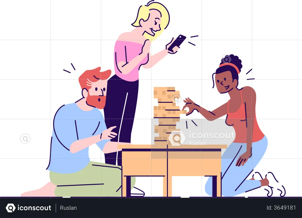 Friends enjoying jenga  Illustration