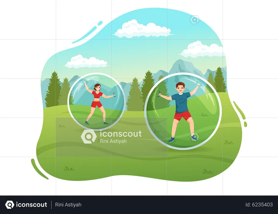 Friends enjoying zorbing sport  Illustration