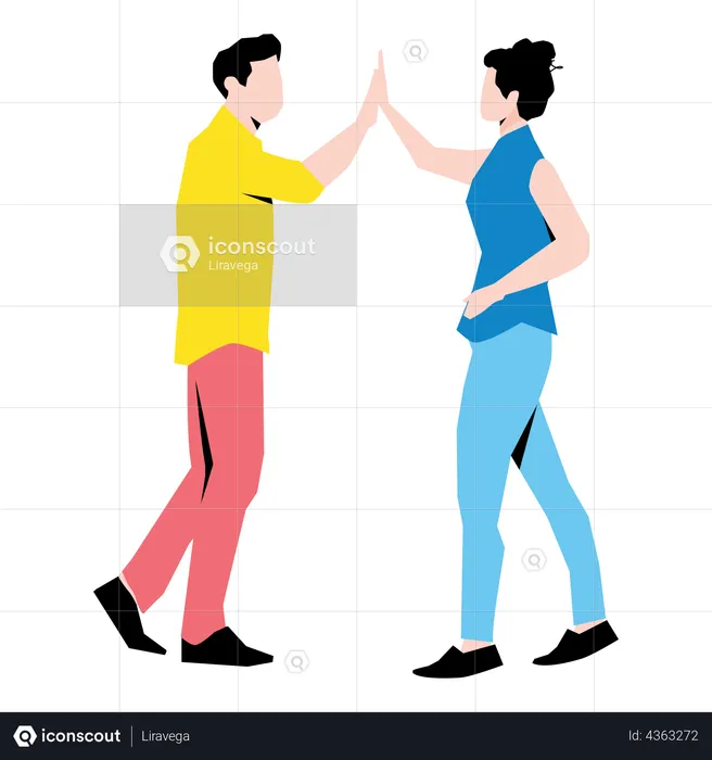 Friends giving high-five  Illustration