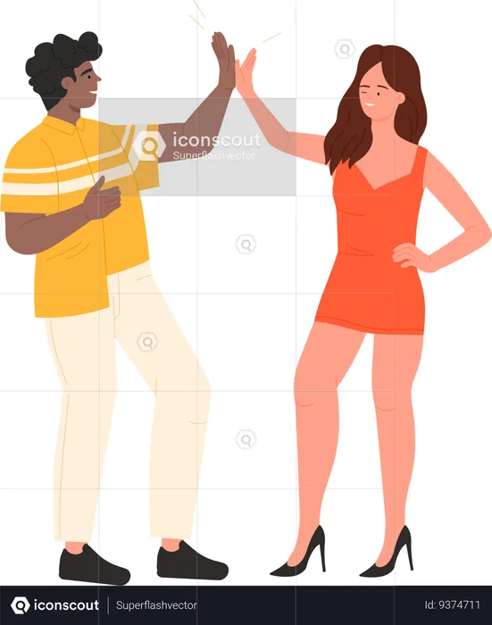 Friends giving high five each other  Illustration