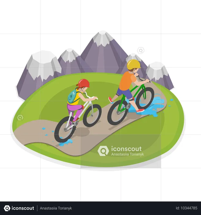 Friends going on cycling on mountains  Illustration