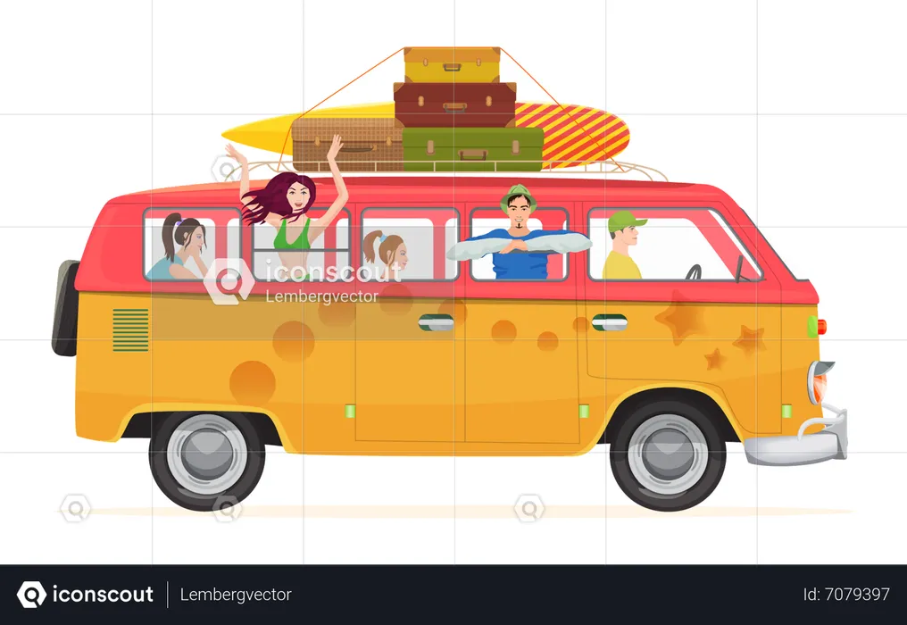 Best Friends going on roadtrip Illustration download in PNG & Vector format