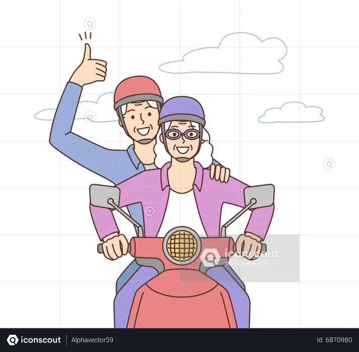 Friends going out for scooter ride  Illustration