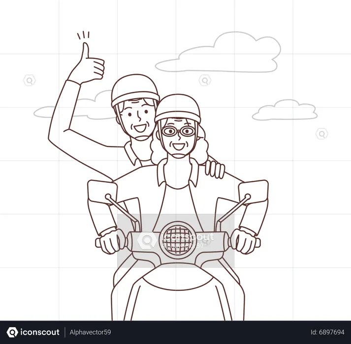 Friends going out for scooter ride  Illustration