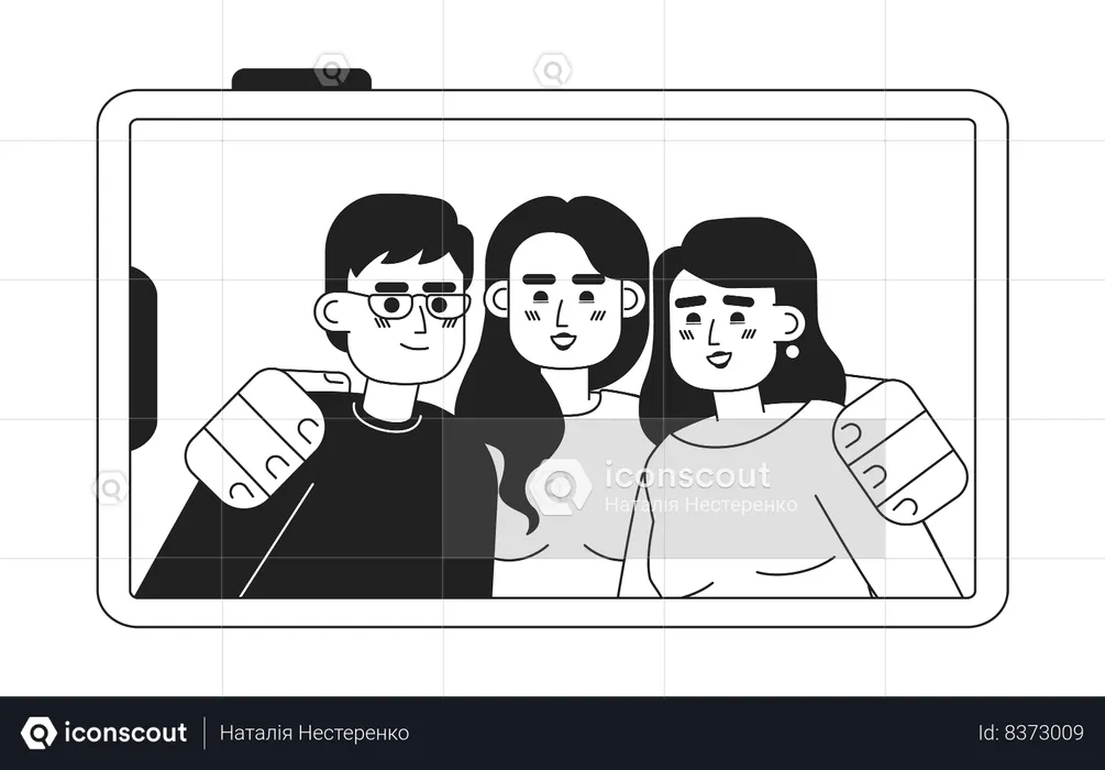 Friends group photo on phone  Illustration