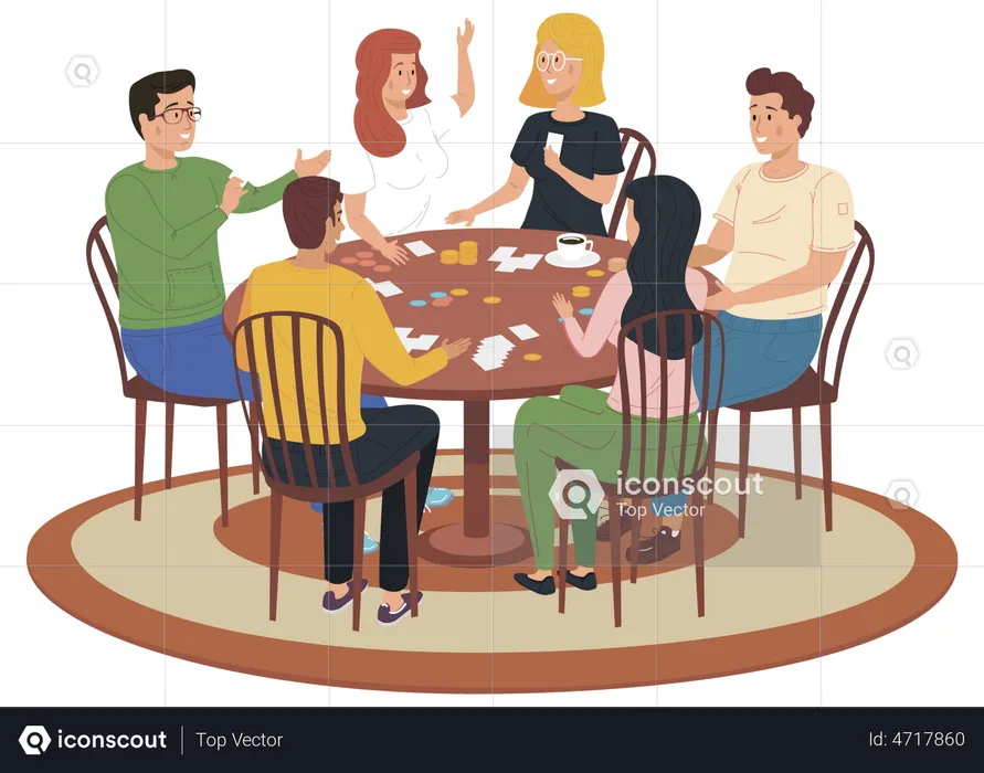 Friends having rest with board games at home  Illustration