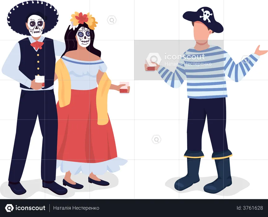 Friends in Halloween costumes  Illustration