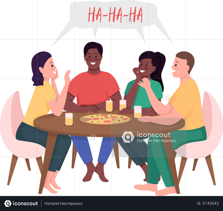 Friends meeting over pizza Illustration