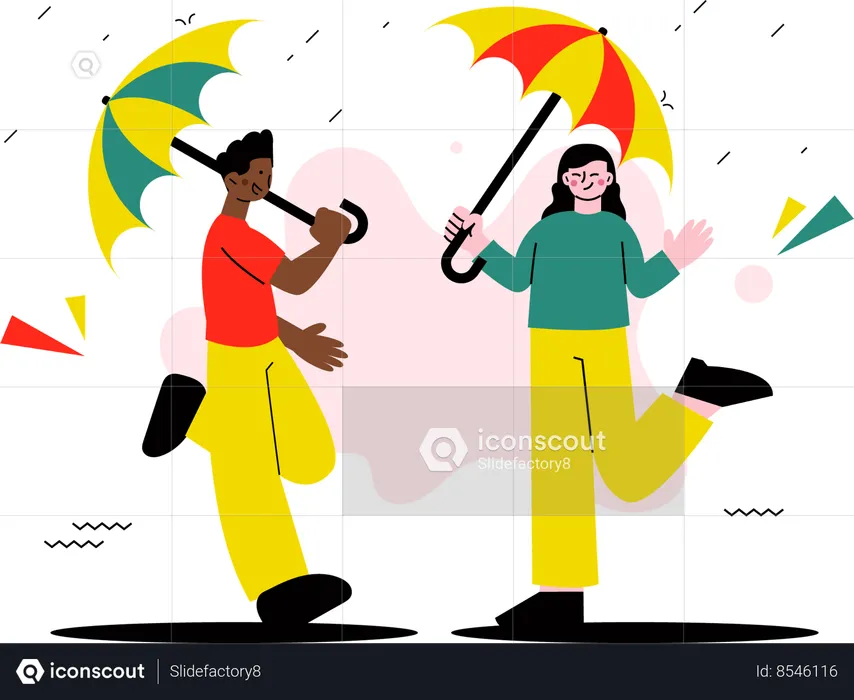 Friends on Rainy Day  Illustration