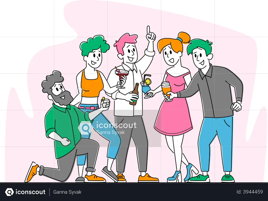 Friends Party with Drinks  Illustration