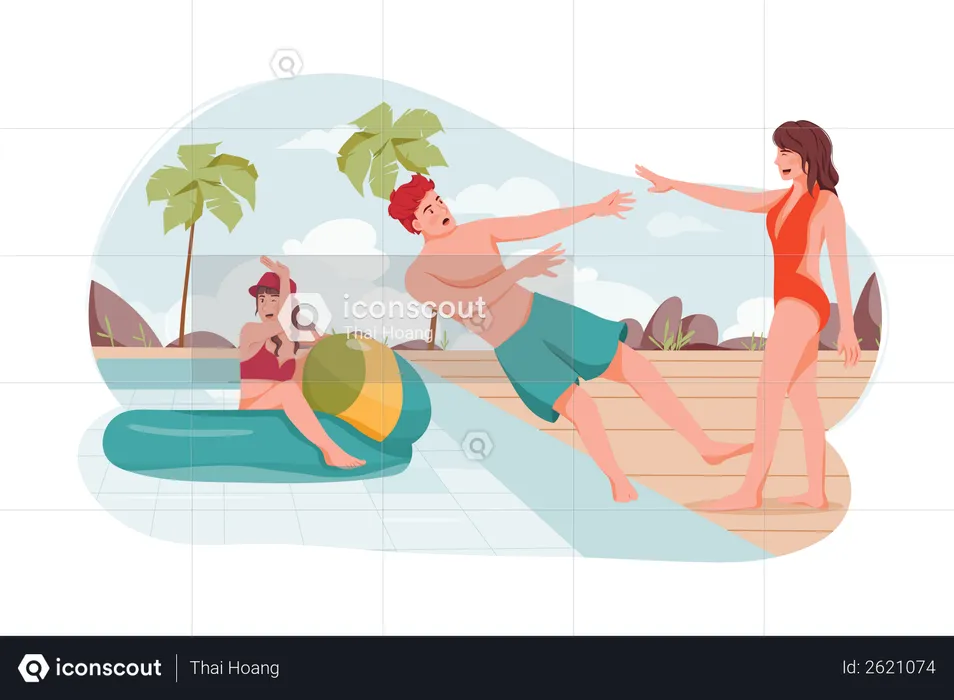 Friends Playing at beach  Illustration