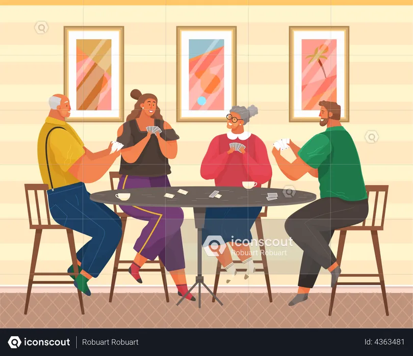 Friends playing board games at home  Illustration