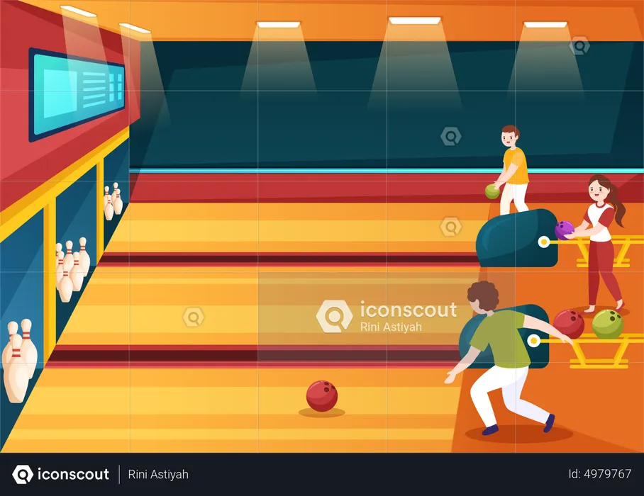 Friends Playing Bowling Game  Illustration
