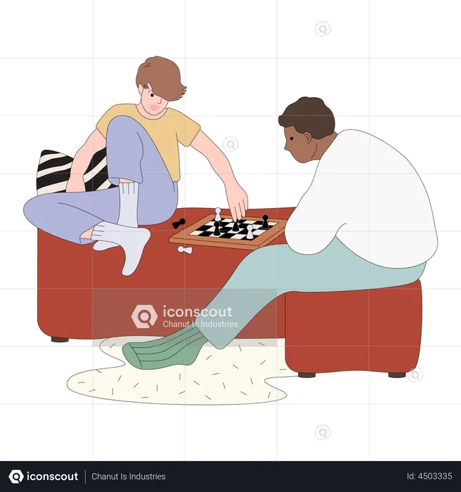 Friends playing chess  Illustration