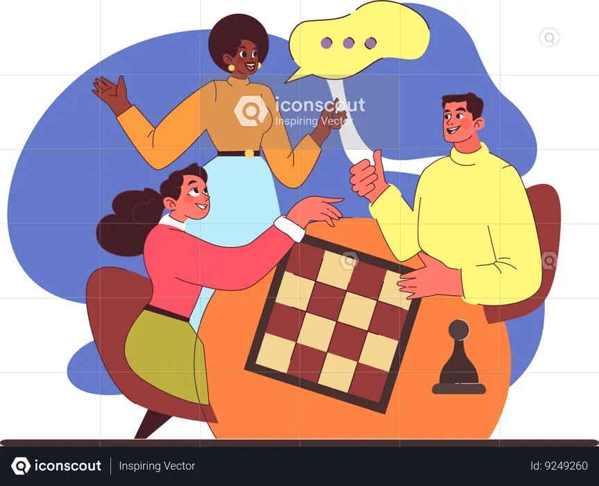 Friends playing chess at home  Illustration