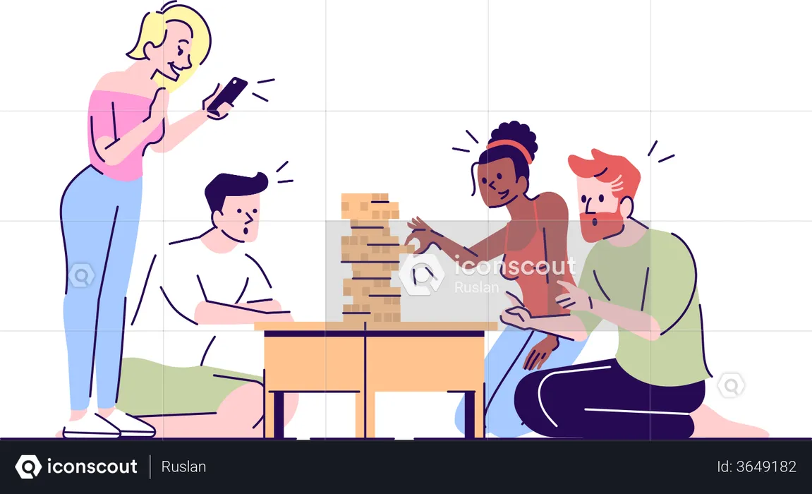 Friends playing jenga  Illustration