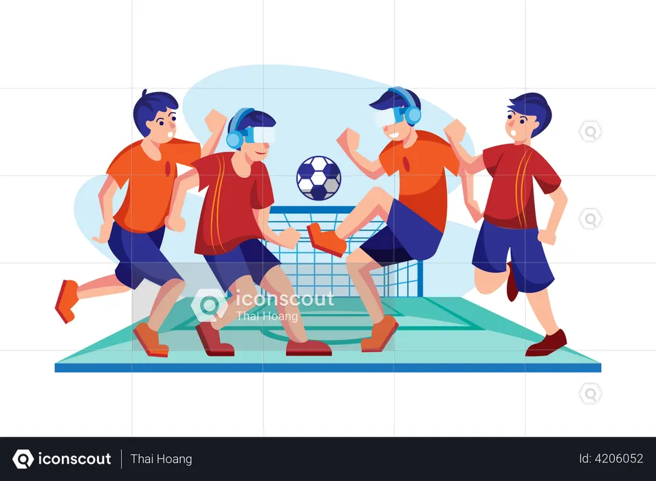Friends playing Soccer using VR  Illustration