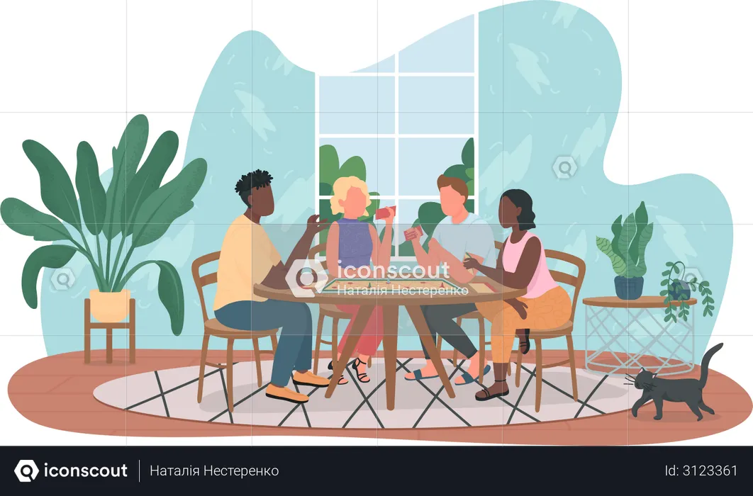 Friends playing table games  Illustration
