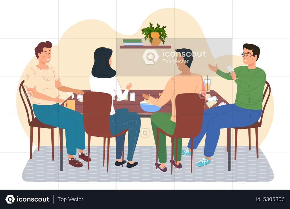 Friends playing with cards  Illustration