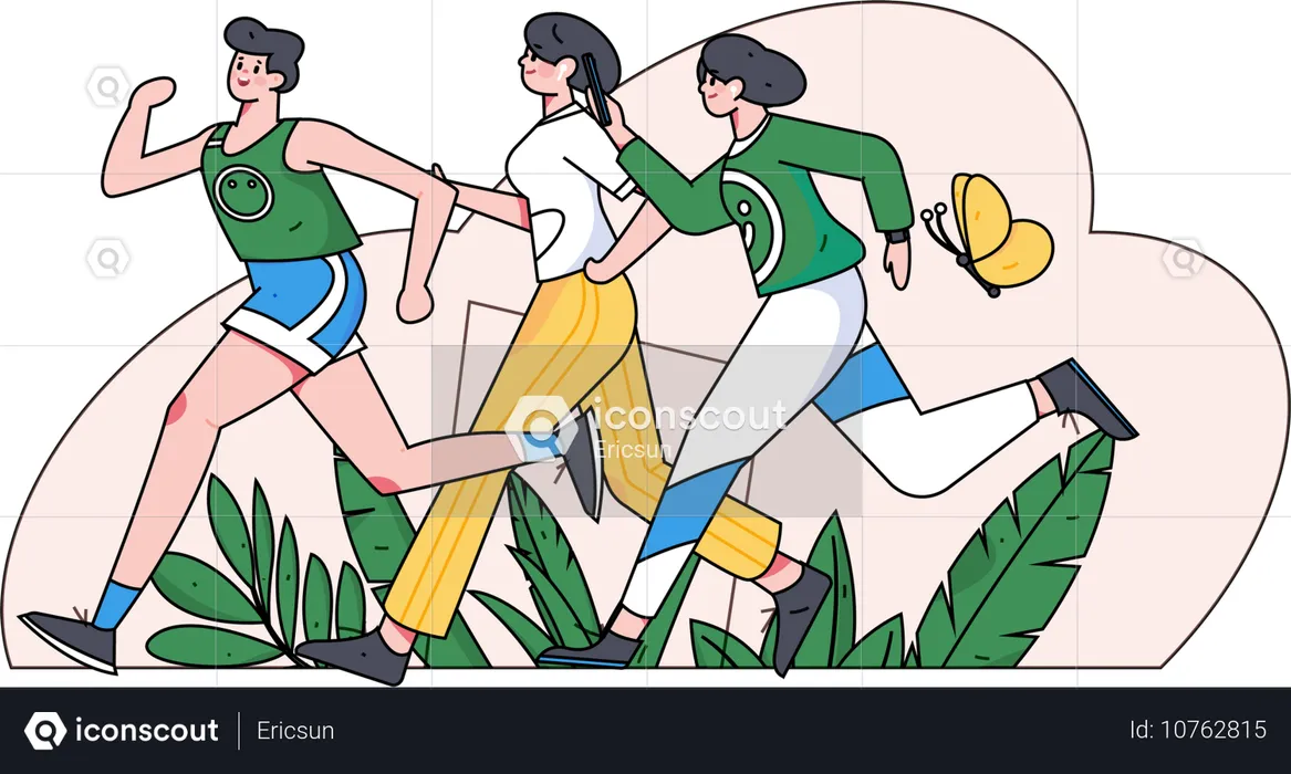 Friends running in park  Illustration