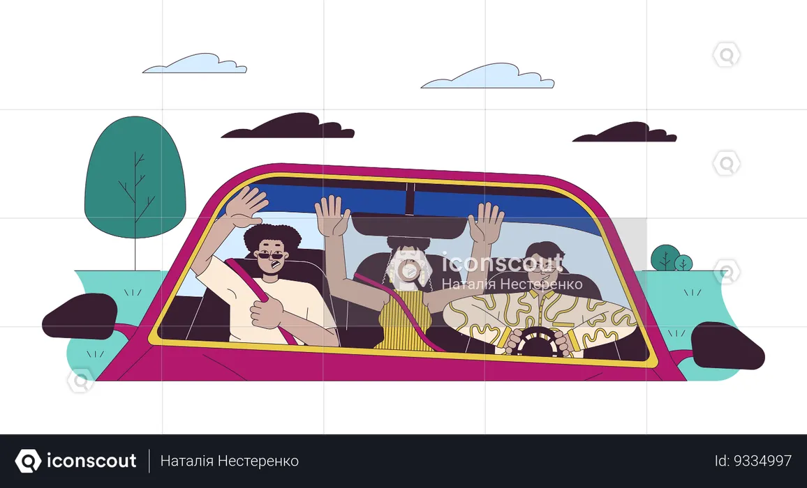 Friends scared by aggressive driving  Illustration