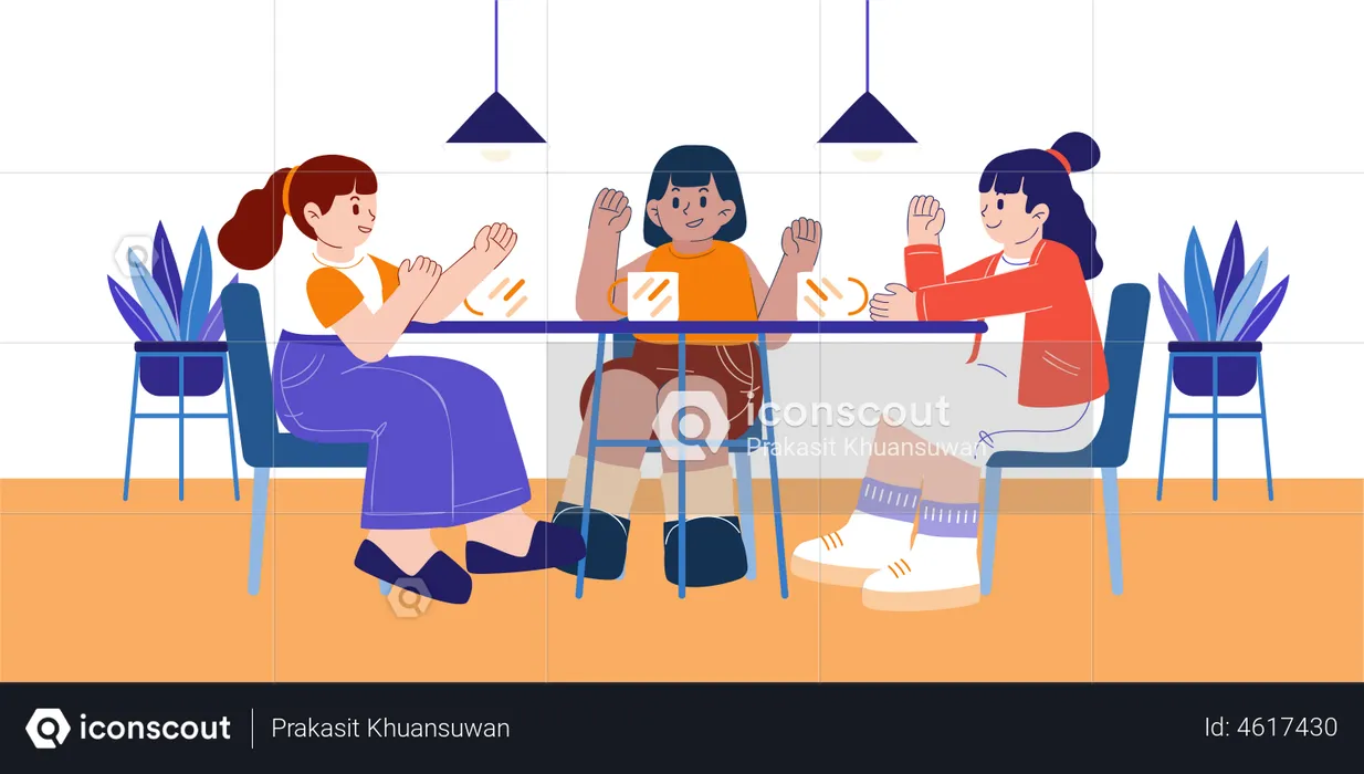Friends sitting together at cafe  Illustration
