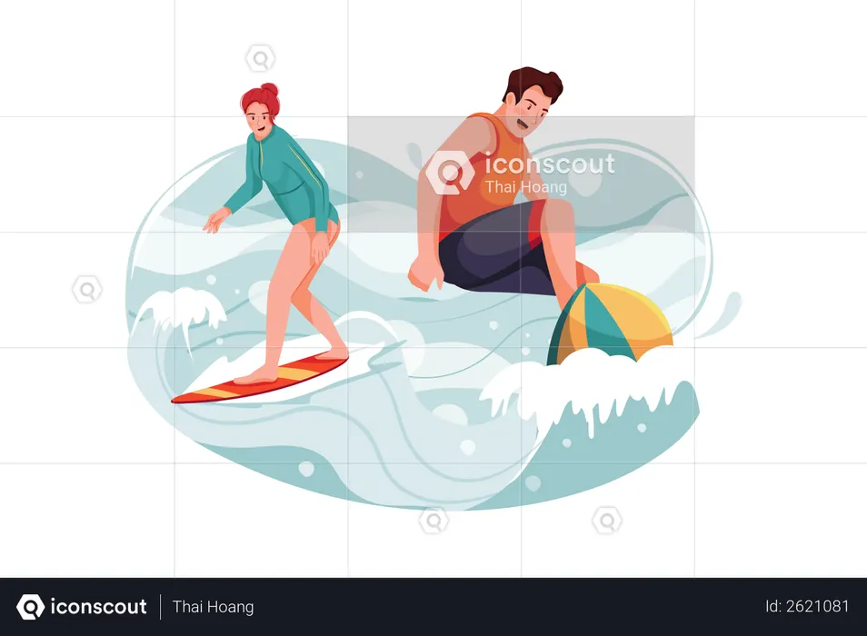 Friends Surfing  Illustration
