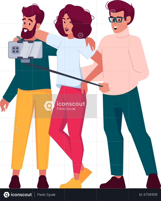 Friends Taking Selfie and Having Fun Together  Illustration