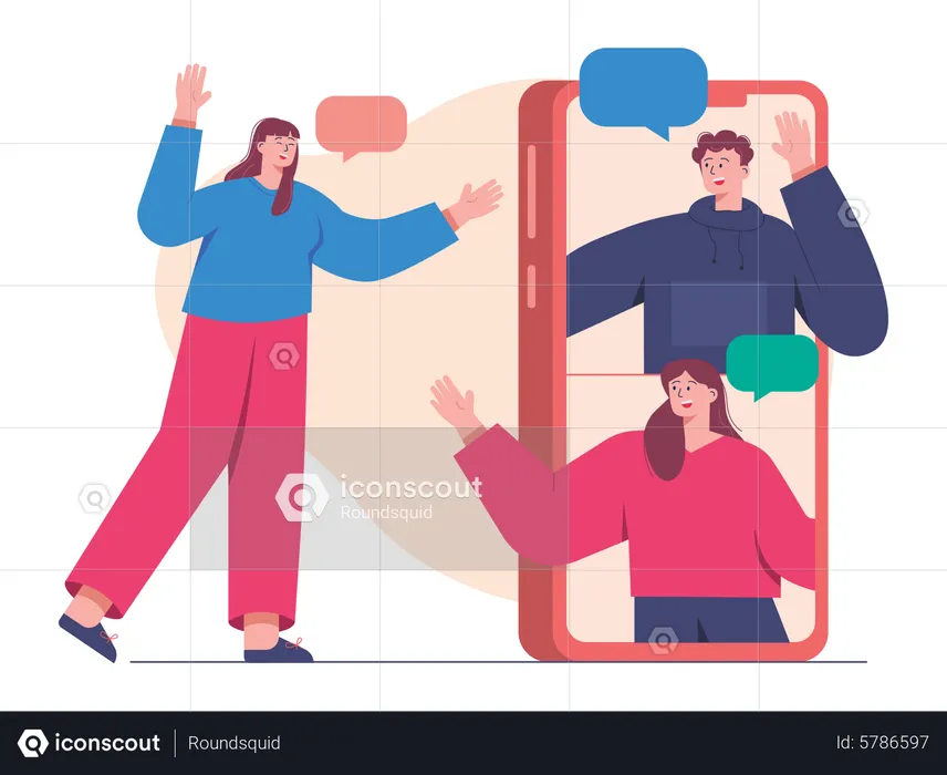 Friends talking on video call  Illustration