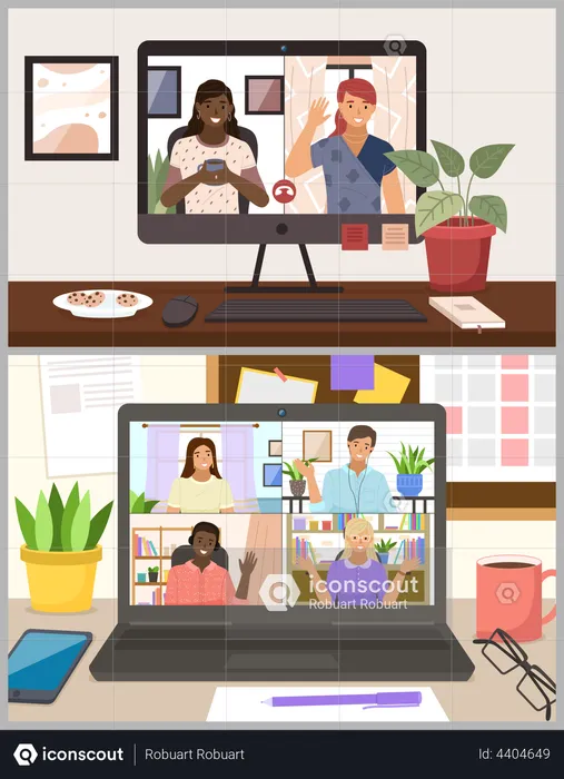 Friends talking to each other via video call  Illustration