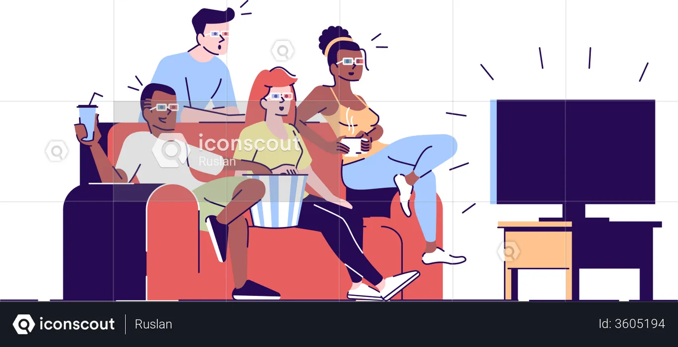 Friends watching 3d film  Illustration