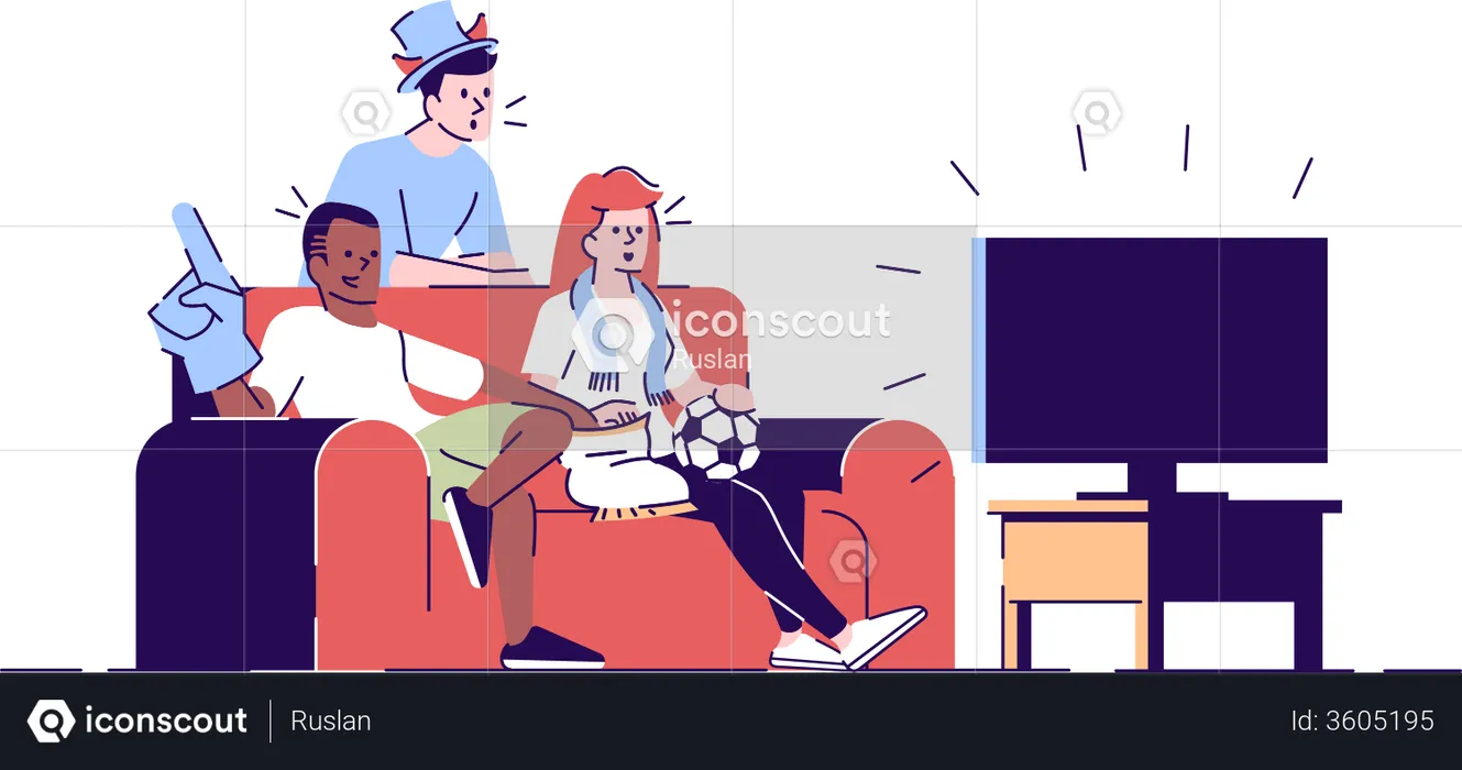 Friends watching Football game on TV  Illustration