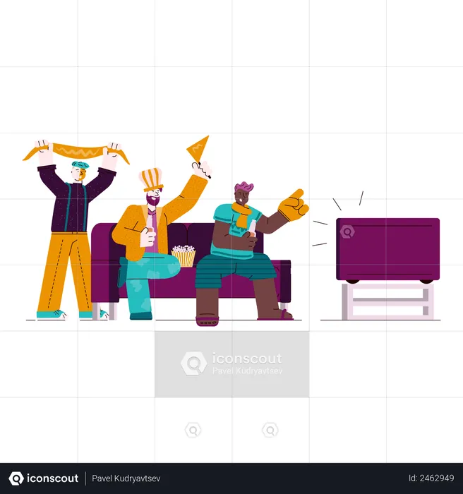 Friends watching Sports on TV  Illustration