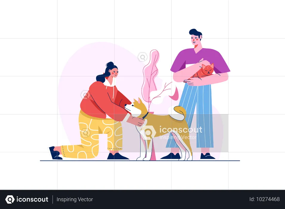 Friends went out for walk with pets  Illustration