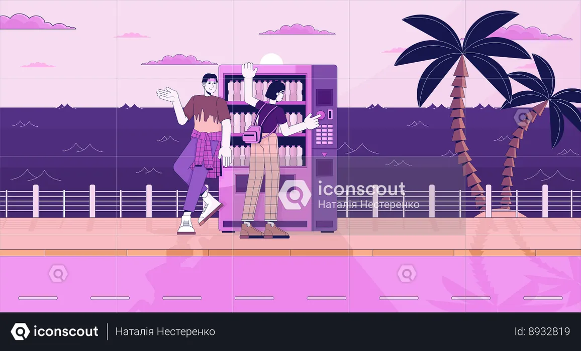 Friends with Beverage vending machine  Illustration