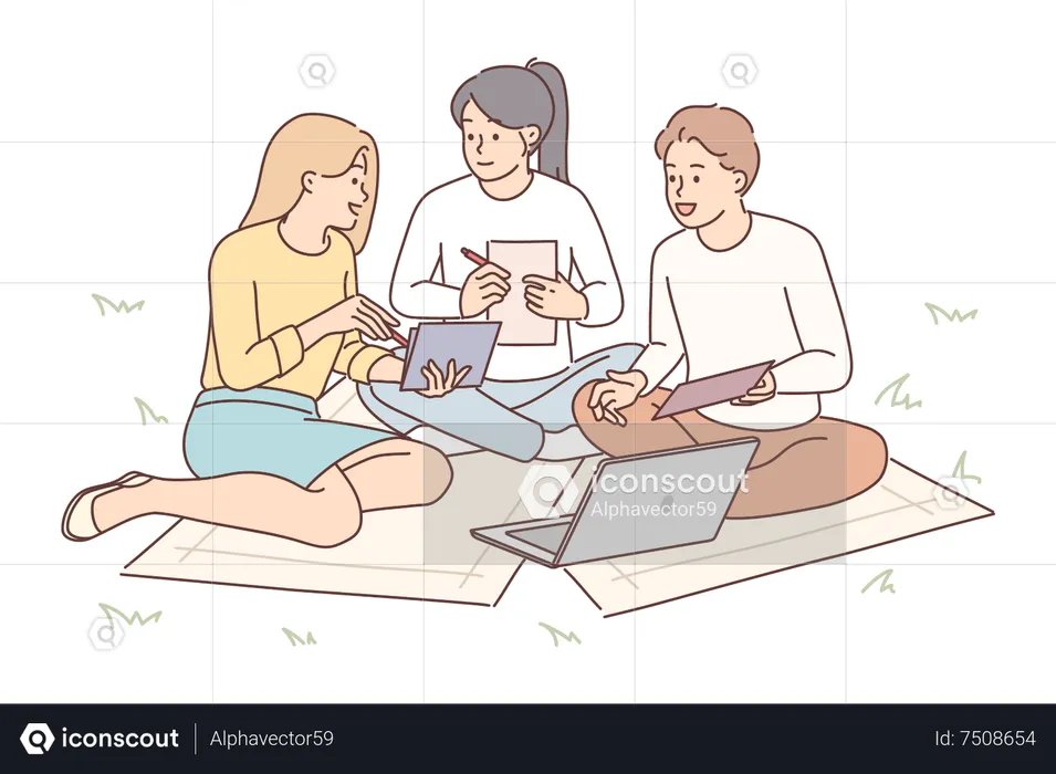 Friends working together  Illustration