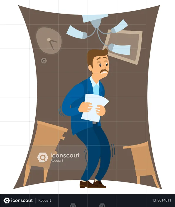 Frightened businessman standing in shrinking room  Illustration
