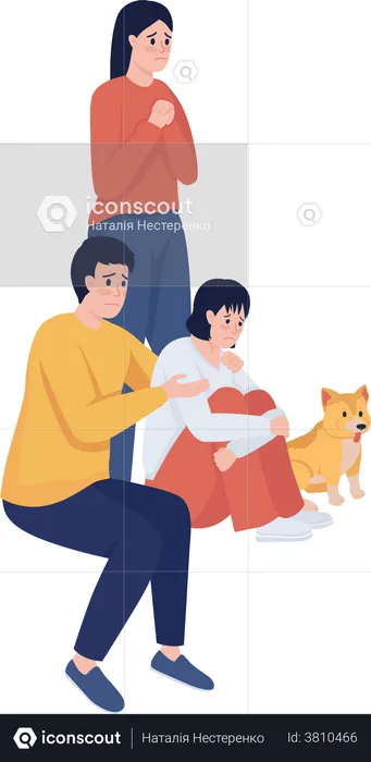Frightened family sitting together  Illustration
