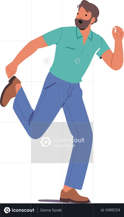 Frightened Male With Scared Expression Sprinting Away As If His Life Depended On It  Illustration