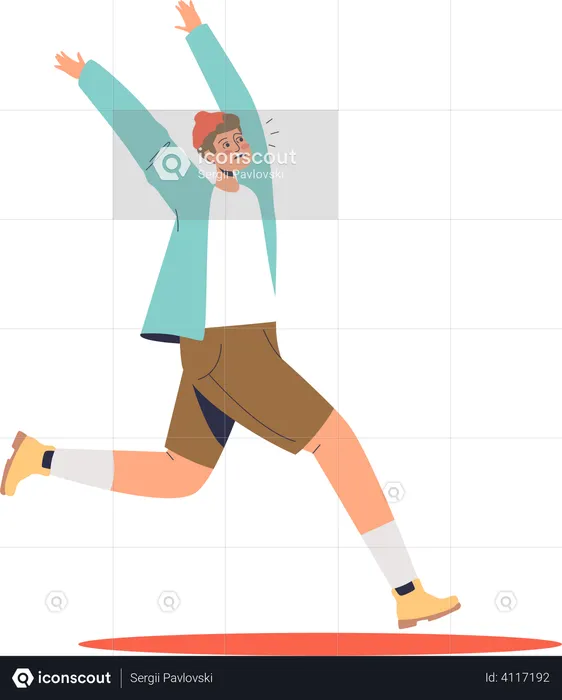Frightened young man running away  Illustration