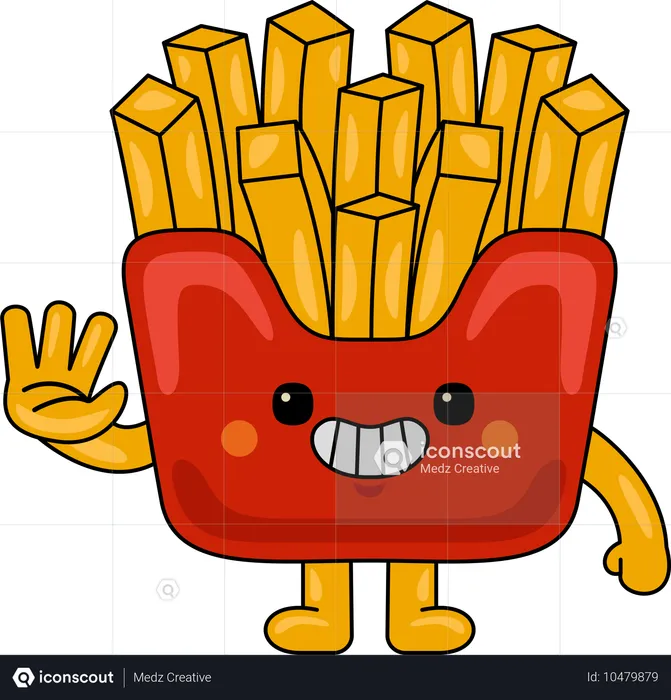 Mascotte de frites disant bonjour  Illustration