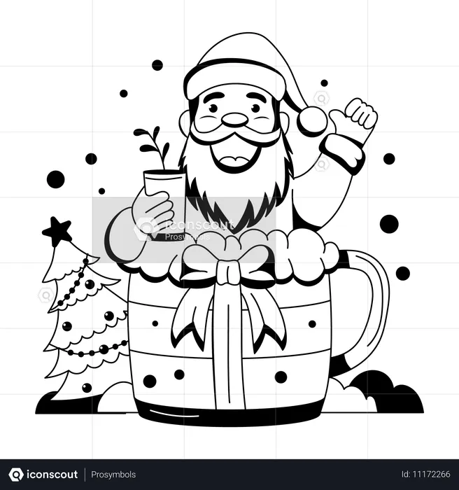 Fröhlicher Weihnachtsmann winkt mit der Hand  Illustration