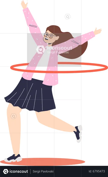 Fröhliches Mädchen spielt gerne mit Hula Hoop  Illustration