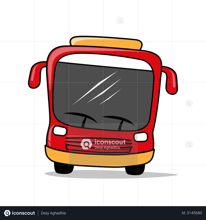 Front side of Red Transportation bus  Illustration