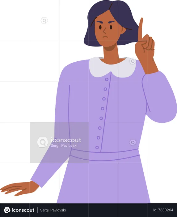 Frowning woman raising finger  Illustration