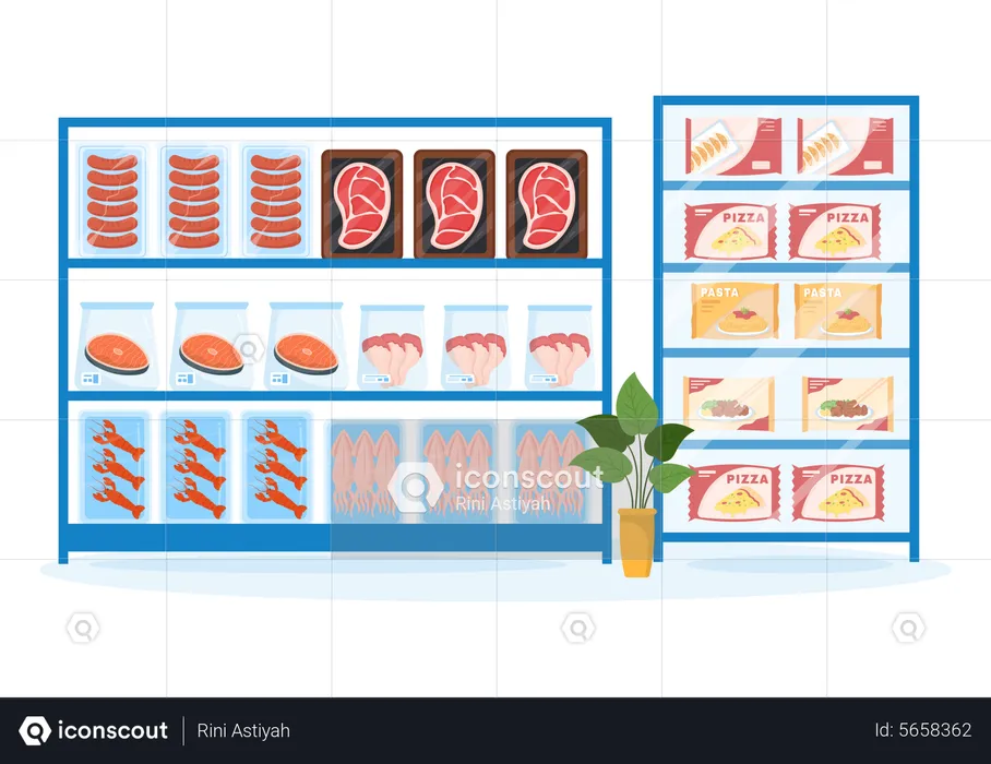 Frozen Food Store with Products Vacuumed using Foil  Illustration