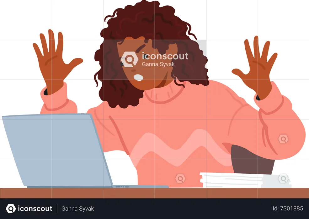 Frustrated Black Woman Expressing Anger While Using Her Laptop  Illustration